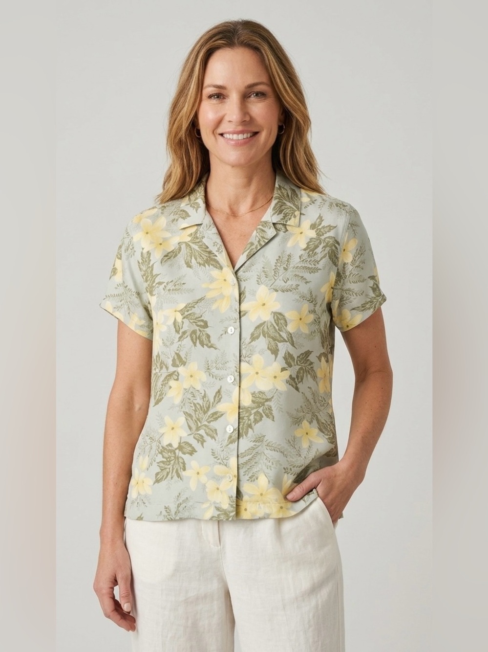 Tommy Bahama Pale Green Floral Short-Sleeve Button-Down